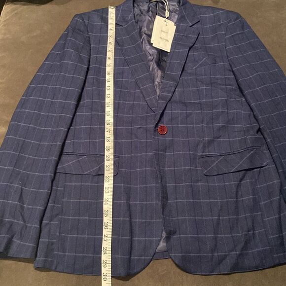 Men’s Mogu Blue Plaid 3 Piece Slim Fit Suit Jacket 40 Pants 36 NWT - Picture 7 of 14